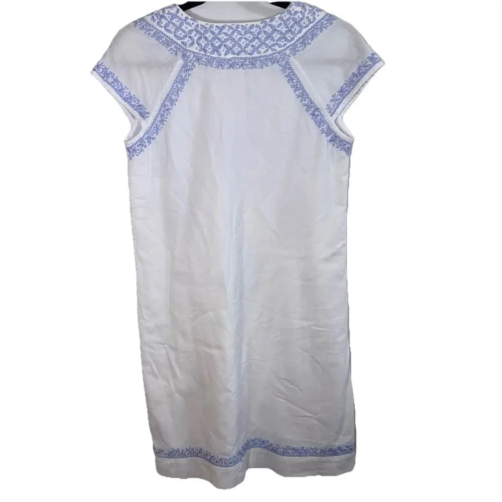 Roller Rabbit Faith Embroidered Dress White Blue Cottagecore Prairie Boho Sz XXS - Picture 3 of 9